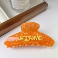 Pince à cheveux en acétate orange avec inscription JE T'AIME et texture marbrée - Orange