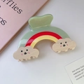 Sweet rainbow and cloud hair claw clip made of acetate with cute smiling face details - 2# Large-Green / Large