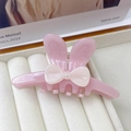Haarklammer mit Hasenohren in Rosa, weißer Schleife und Perle aus Acetat-Material - Mädchen Rosa