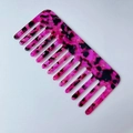 Pettine a denti larghi in acetato con motivo marmorizzato rosa e nero - Rosso rosa