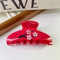 Eleganter roter Haarklammer mit weißen Pflaumenblüten und roten Strasssteinen für Damen - Red with Pink Flowers