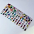 Square acetate hair comb with colorful mosaic pattern and wide teeth for wavy hair - Colorful