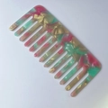 Pink and mint green acetate hair comb with marble pattern and wide teeth for styling - Pink and Green