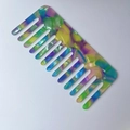 Chic square acetate hair comb featuring vibrant marble pattern and wide teeth design - Green Purple