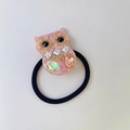 Élastique à cheveux hibou rose marbré avec cristaux et cordon noir élastique - Rose