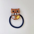 Élastique à cheveux hibou en écaille avec strass colorés et ruban élastique bleu marine - 2# Caramel