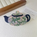 French vintage teapot hair claw made of marbled multicolor acetate and deep blue accents - Teapot Shape (FZ759) / Black Pattern