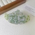 Detail of jade-like acetate hair claw clip with teapot design and marble texture - Teapot Shape (FZ759) / Green