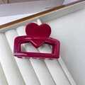 Deep red heart-shaped acetate hair claw clip with a glossy finish for ponytails - Small - Red (5.3cm*4cm)