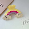 Colorful rainbow hair claw clip with smiling clouds in yellow, pink and purple finish - 1# Large-Yellow / Large