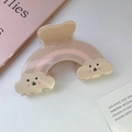 Rainbow cloud hair claw clip in cream pink finish with glitter and cute bears - 4# Large-Pink / Large
