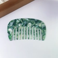 U-shaped hair comb in green marble acetate finish with wide teeth for gentle styling - Cyan Green