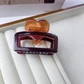 Elegant rectangular acetate hair claw with orange heart accent and brown finish - Small - Caramel (5.3cm*4cm)