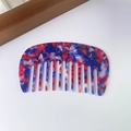 U-shaped hair comb with red, blue, and white marble pattern acetate wide teeth - 6#Red Blue