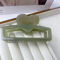 Elegant Morandi green acetate heart hair claw clip with a glossy minimalist finish - Large - Green (8.9cm*4cm)