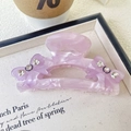 Elegante pinza per capelli in acetato lavanda marmorizzato con fiocco di strass - Rosa