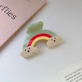 Niedliche Regenbogen Haarklammer mit bunten Streifen und Wolken für Mädchen - 7.8cm*4.5cm / Grün / Klein