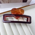 Elegant deep brown acetate hair claw clip with amber orange heart detail - Large - Caramel (8.9cm*4cm)