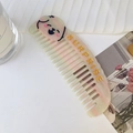 Pettine in acetato marmorizzato rosa e verde con simpatico viso di cartone animato - Cane (Rosa Verde)