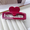 Minimalist berry red heart-shaped acetate hair claw clip with glossy finish for women - Large - Red (8.9cm*4cm)