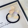 Cute poodle hair tie in cream and lilac gradient acetate with rhinestones and bow - Beige