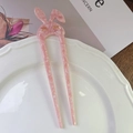 Pink acetate rabbit ear hair pin with marble texture and closed eye metal detail - Pink