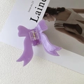 Elegant purple ribbon bow hair claw clip with glossy finish and gold metal spring - Purple