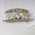 Elegant large acetate hair claw clip with cream white marble texture for women - Cream White
