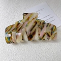 Large acetate hair claw clip with colorful tortoiseshell marble pattern for thick hair - Brown Pink