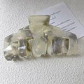 Large acetate hair claw clip with cream and grey marble pearl texture for women - Gray