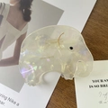 Iridescent white acetate elephant hair claw clip with golden wire detail and black bead eye - 1# Mermaid White