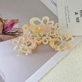 Hollow flower acetate hair claw clip with yellow and pink marble pattern and blue bead - Yellow