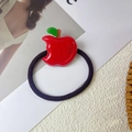 Elastico per capelli con ciondolo a mela rossa, strass e design creativo con morso - Mela