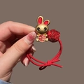 Elastico per capelli rosso Capodanno Cinese con coniglio dorato e decoro portafortuna福 - 18# Elastico per Capelli Carattere Fortuna