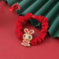 Elastico per capelli rosso festivo con ciondolo a coniglio dorato e simbolo Fu di Capodanno - 23# Scrunchie Benedizione
