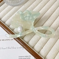 Elegante pinza para el cabello de hoja de ginkgo en verde perlado con detalle de perla - 2# Mármol Azul-Blanco