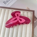 Deep rose red acetate hair claw clip with light pink 3D bow design and glossy finish - 2# Red