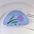 Sky blue acetate hair claw clip with purple tulip floral patterns and green leaves - Blue