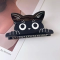 Pinza per capelli a forma di gatto nero e bianco in acetato lucido per donna - Nero