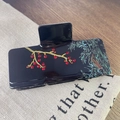 Pince à cheveux noire élégante avec fleurs de prunier dorées et bambou peint - Grande pince à cheveux rectangulaire / 9,5 cm x 5 cm / Noir