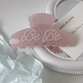 Light pink acetate hair claw clip with Be Be pearl lettering for long hair styling - Pink