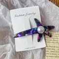 Pasador de estrella de mar en acetato floral con perla central en tarjeta de joyería - 1# Azul Floral