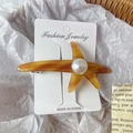 Pinza para el pelo de estrella de mar en resina ámbar con perla en tarjeta blanca - 2# Caramelo