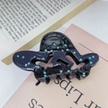 Hollow butterfly hair claw clip in black acetate with sparkling blue rhinestones - Black With Rhinestones