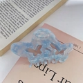 Blue marble butterfly hair claw clip with cutout design and premium acetate finish - Blue