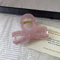 Elegant pink marble textured bow hair claw clip with golden metal spring for women - Pink