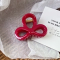 Elegant wine red bow hair claw clip made of high-gloss resin with gold metal spring - Red