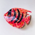 Polished acetate angelfish hair claw clip featuring vibrant red and orange marble stripes - Red
