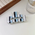 Blue striped acetate hair claw clip with cutout design for women hair styling - Medium Rectangular Claw / Rectangular-Blue Stripes