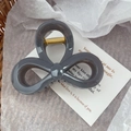 Glossy grey three-loop bow hair claw clip with durable gold metal spring closure - 14#Large Grey
